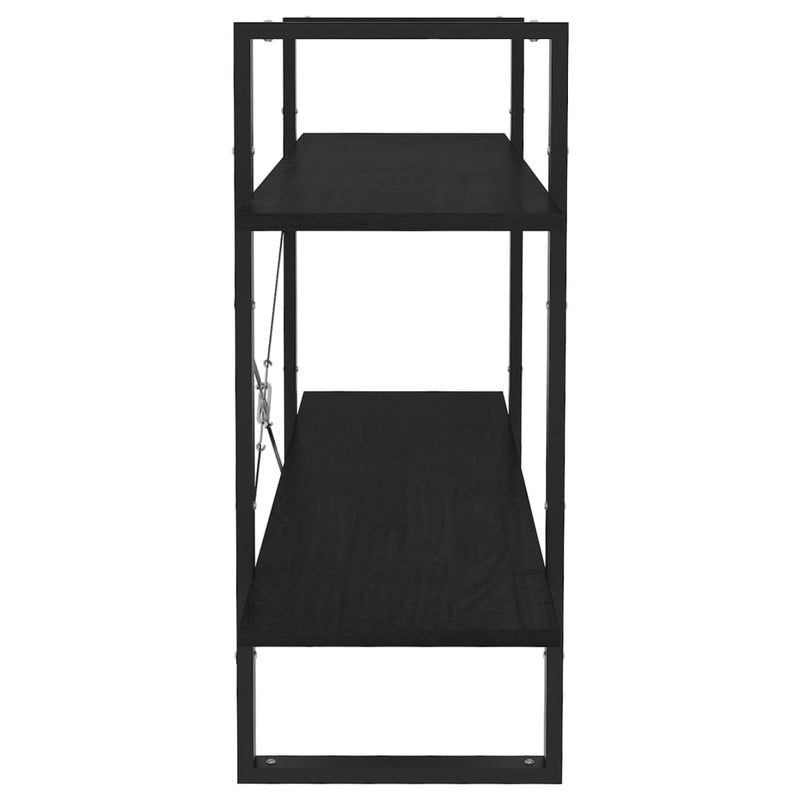 vidaXL 2-szintes fekete tömör fenyőfa könyvszekrény 100 x 30 x 70 cm