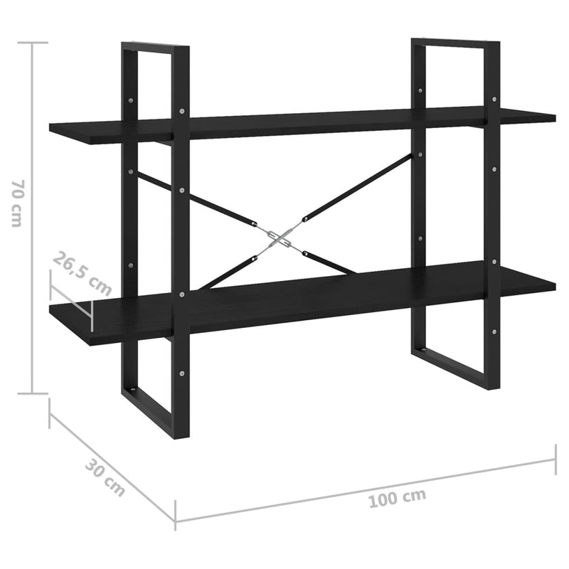 vidaXL 2-szintes fekete tömör fenyőfa könyvszekrény 100 x 30 x 70 cm