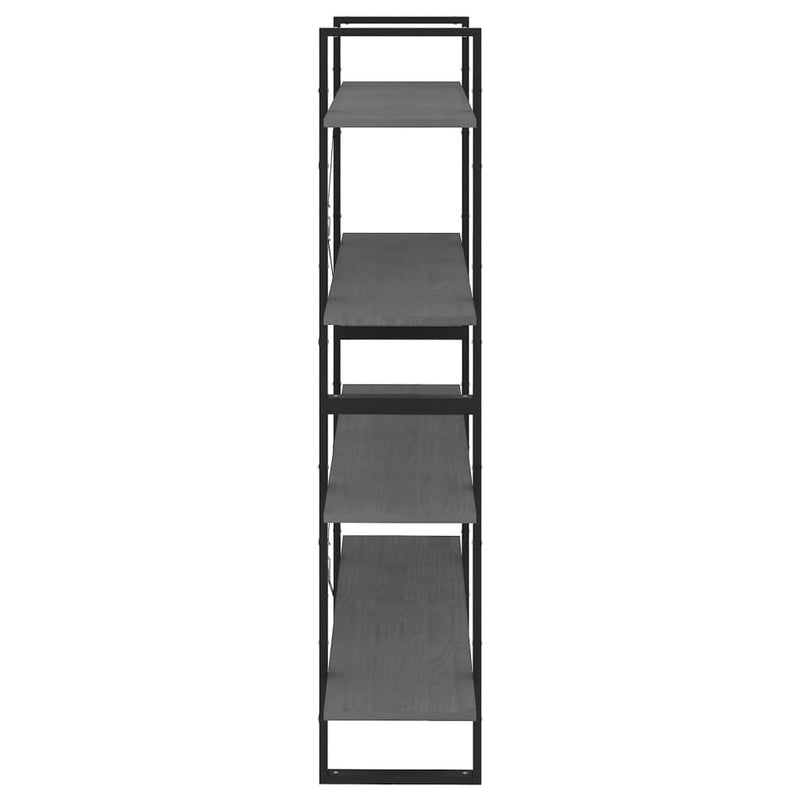 vidaXL négyszintes szürke tömör fenyőfa könyvszekrény 100x30x140 cm
