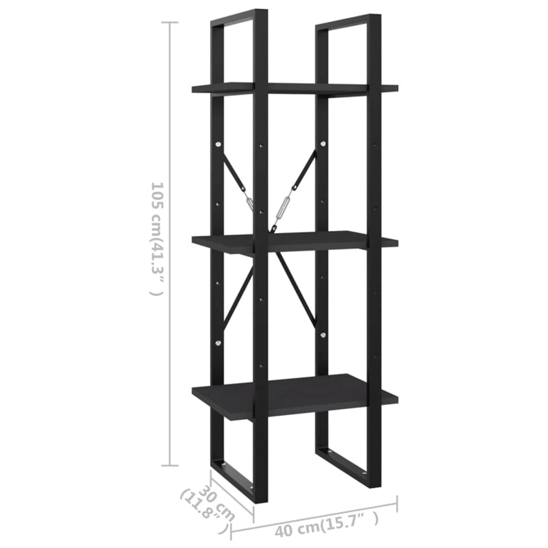 vidaXL 3-szintes szürke szerelt fa könyvszekrény 40 x 30 x 105 cm