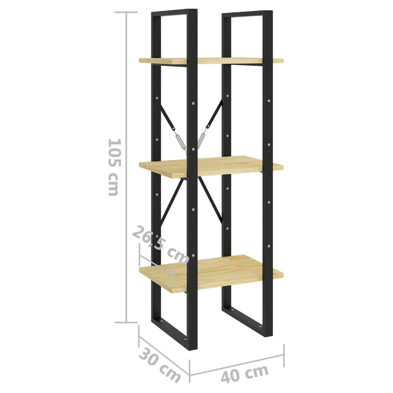 vidaXL háromszintes tömör fenyőfa könyvszekrény 40 x 30 x 105 cm