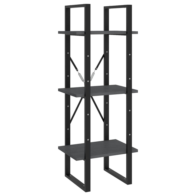 vidaXL háromszintes szürke tömör fenyőfa könyvszekrény 40x30x105 cm