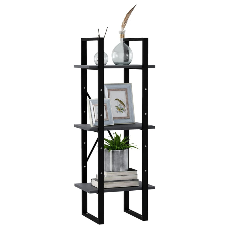 vidaXL háromszintes szürke tömör fenyőfa könyvszekrény 40x30x105 cm