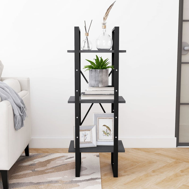 vidaXL háromszintes szürke tömör fenyőfa könyvszekrény 40x30x105 cm