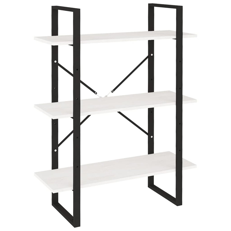 vidaXL háromszintes fehér tömör fenyőfa könyvszekrény 80 x 30 x 105 cm
