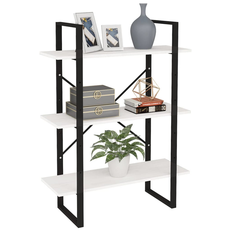 vidaXL háromszintes fehér tömör fenyőfa könyvszekrény 80 x 30 x 105 cm