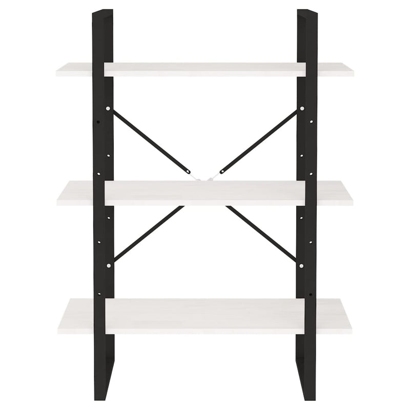 vidaXL háromszintes fehér tömör fenyőfa könyvszekrény 80 x 30 x 105 cm