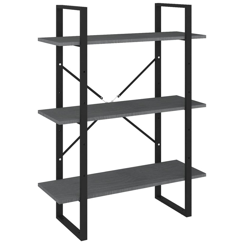 vidaXL háromszintes szürke tömör fenyőfa könyvszekrény 80x30x105 cm