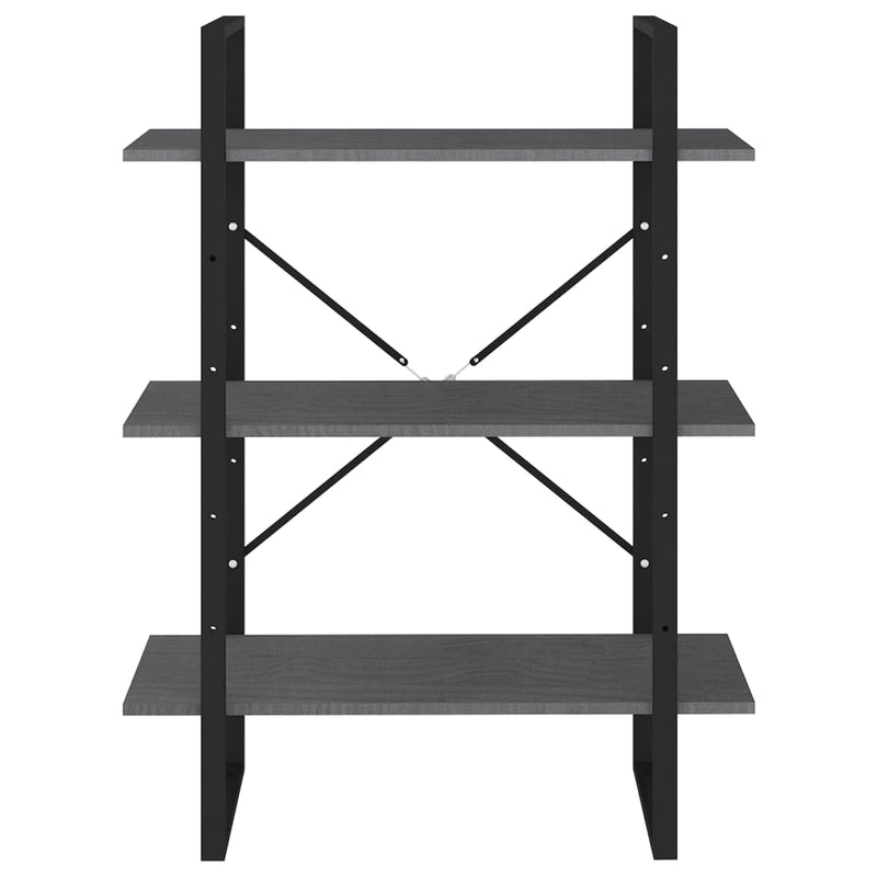 vidaXL háromszintes szürke tömör fenyőfa könyvszekrény 80x30x105 cm