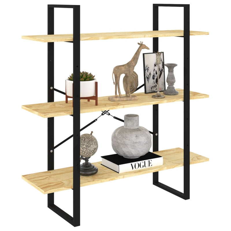 vidaXL háromszintes tömör fenyőfa könyvszekrény 100 x 30 x 105 cm