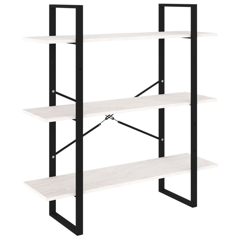 vidaXL háromszintes fehér tömör fenyőfa könyvszekrény 100x30x105 cm