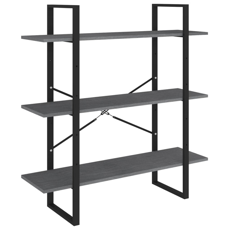 vidaXL háromszintes szürke tömör fenyőfa könyvszekrény 100x30x105 cm