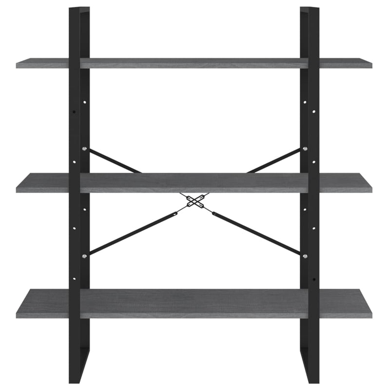vidaXL háromszintes szürke tömör fenyőfa könyvszekrény 100x30x105 cm