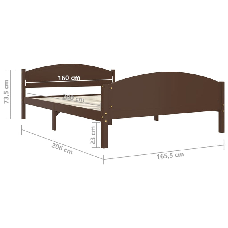 vidaXL sötétbarna tömör fenyőfa ágykeret 160 x 200 cm