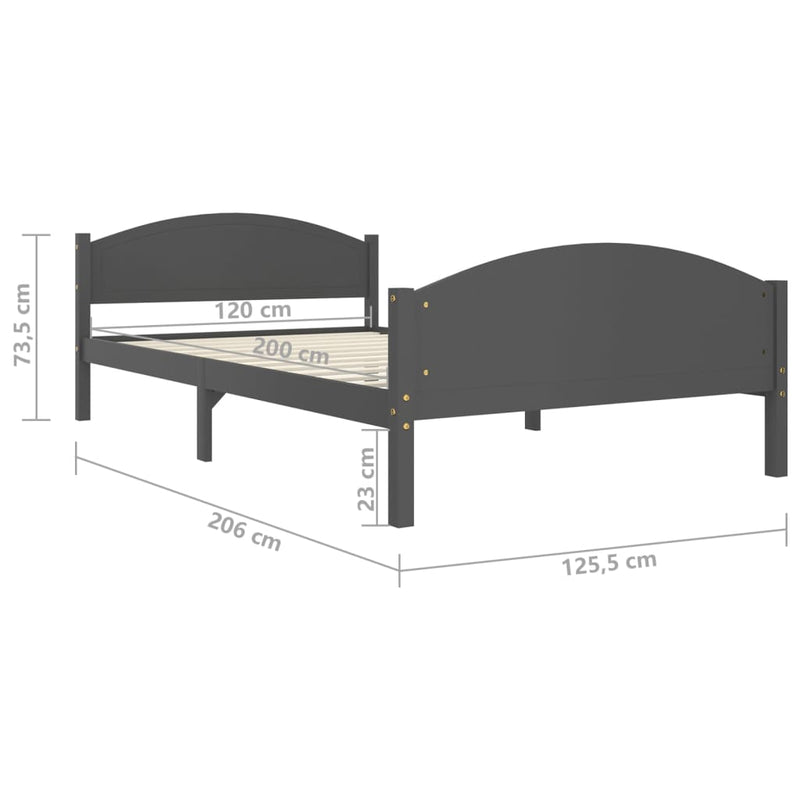 vidaXL sötétszürke tömör fenyőfa ágykeret 120 x 200 cm
