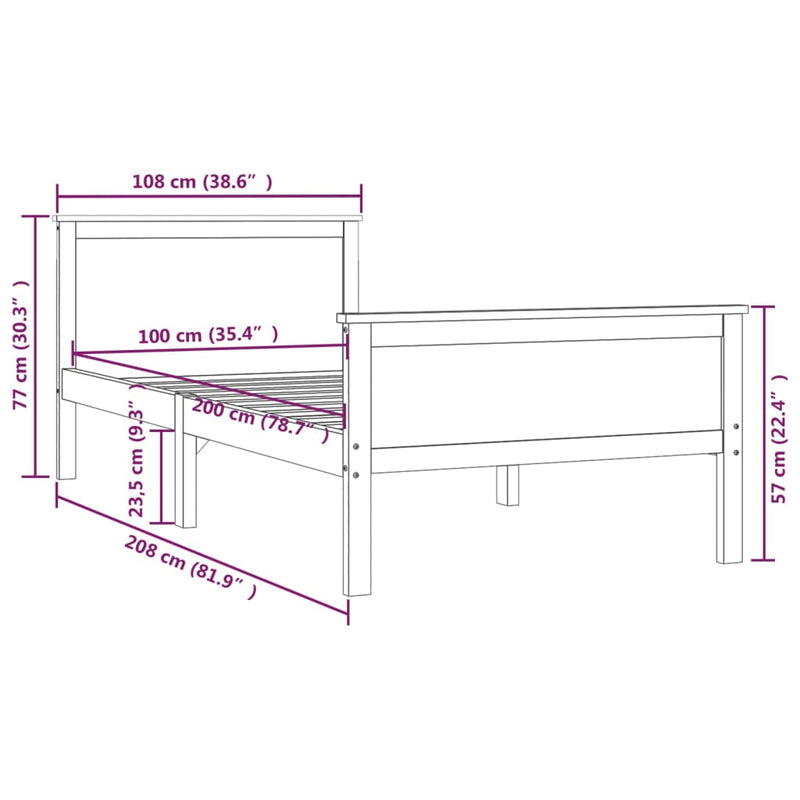 vidaXL tömör fenyőfa ágykeret 100 x 200 cm