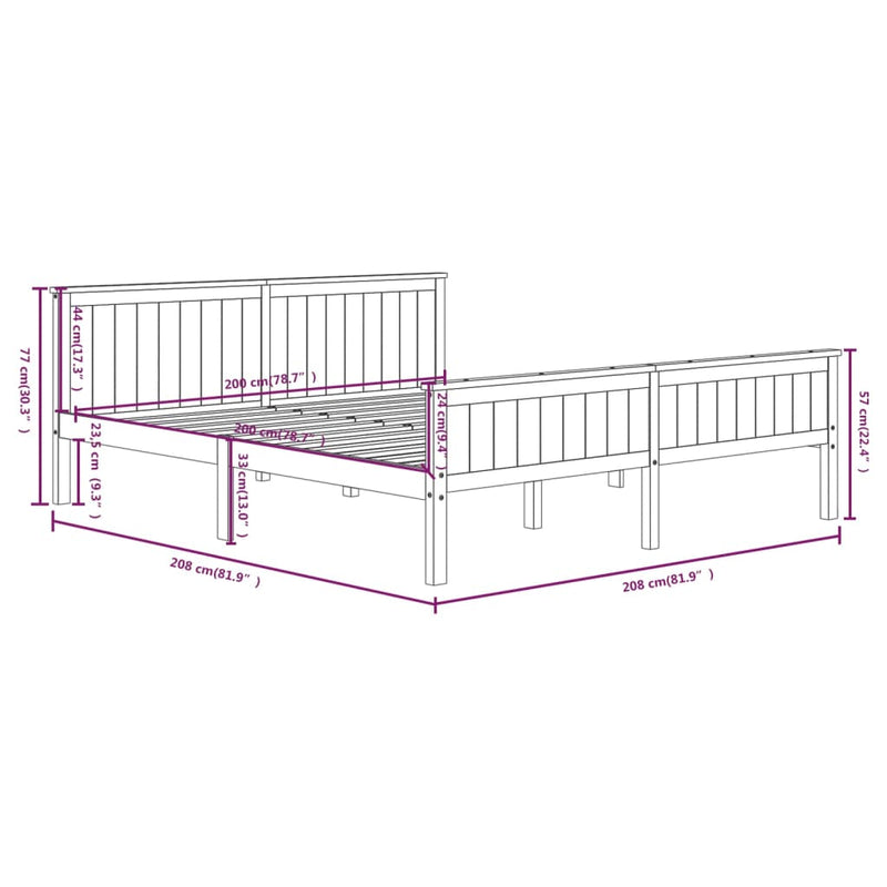 vidaXL sötétbarna tömör fenyőfa ágykeret 200 x 200 cm