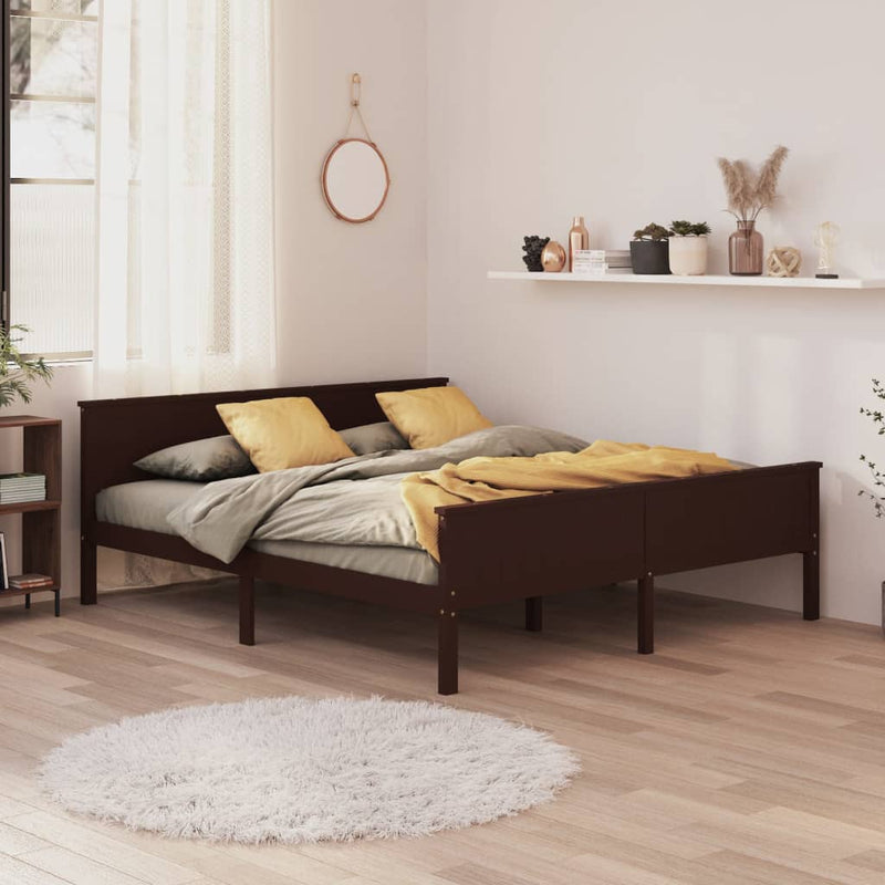 vidaXL sötétbarna tömör fenyőfa ágykeret 200 x 200 cm
