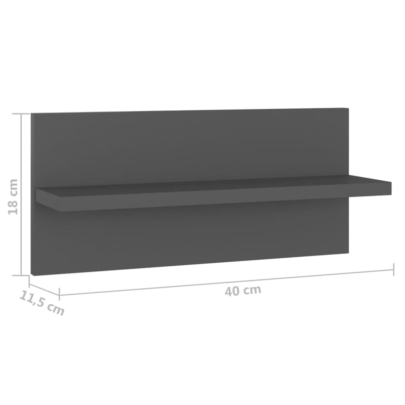 vidaXL 4 db szürke szerelt fa fali polc 40 x 11,5 x 18 cm