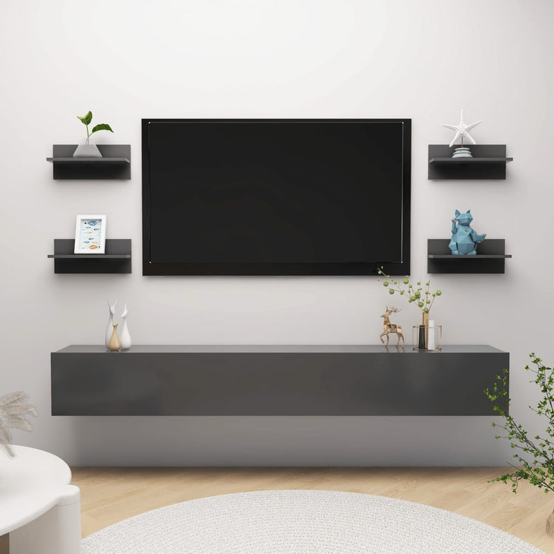 vidaXL 4 db szürke szerelt fa fali polc 40 x 11,5 x 18 cm