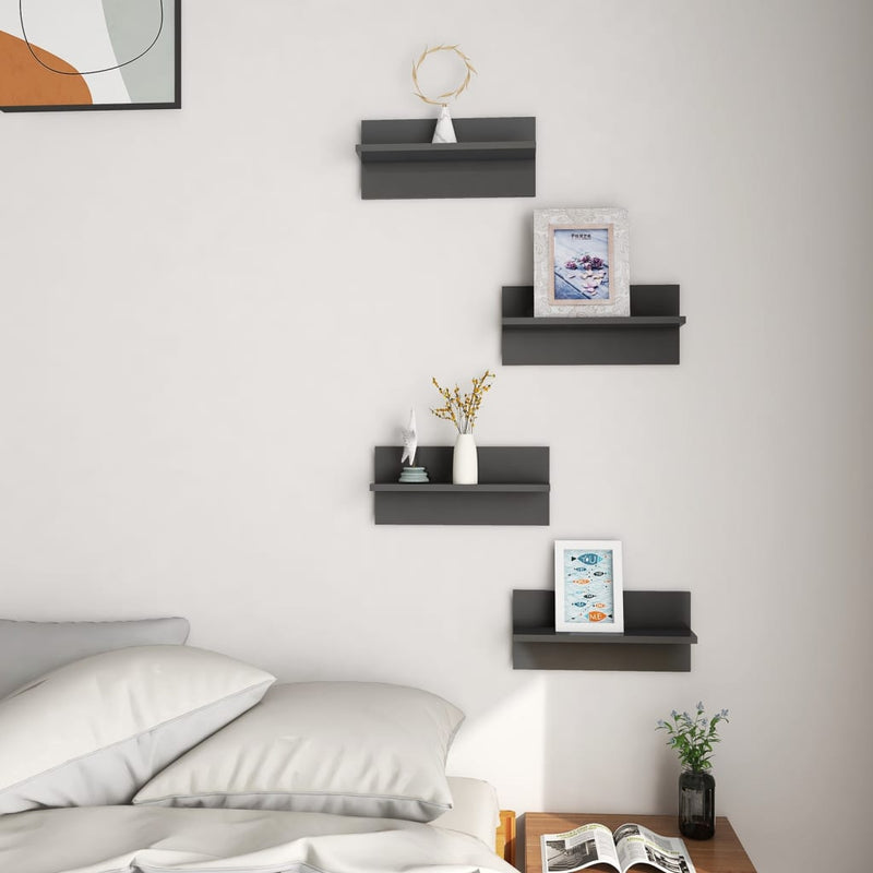 vidaXL 4 db magasfényű szürke fali polc 40 x 11,5 x 18 cm