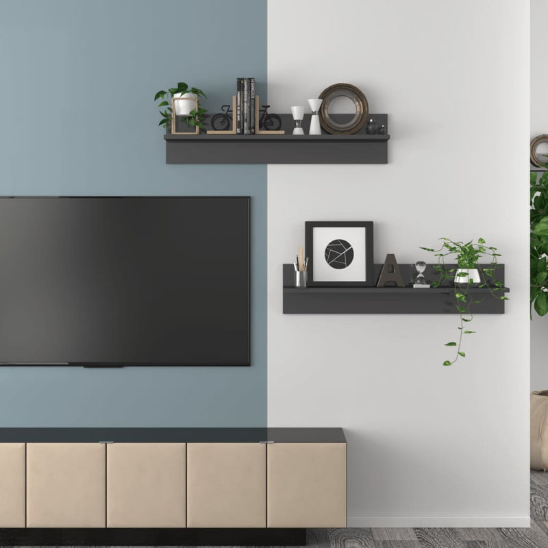 vidaXL 2 db magasfényű szürke szerelt fa fali polc 80 x 11,5 x 18 cm