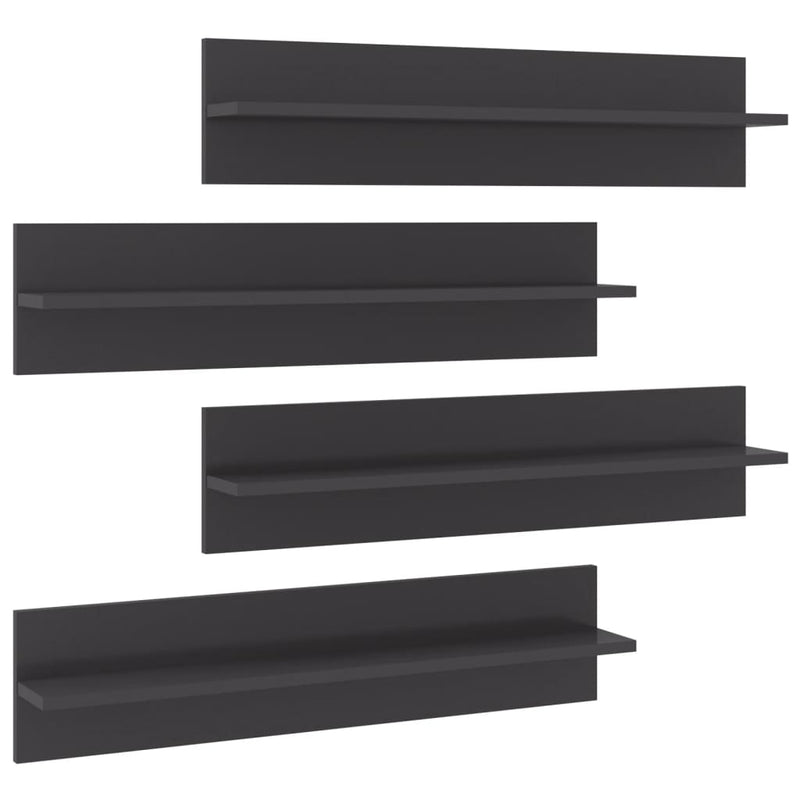 vidaXL 4 db magasfényű szürke szerelt fa fali polc 80 x 11,5 x 18 cm