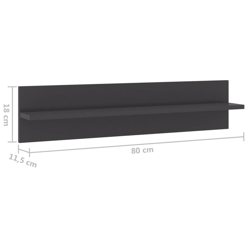 vidaXL 4 db magasfényű szürke szerelt fa fali polc 80 x 11,5 x 18 cm