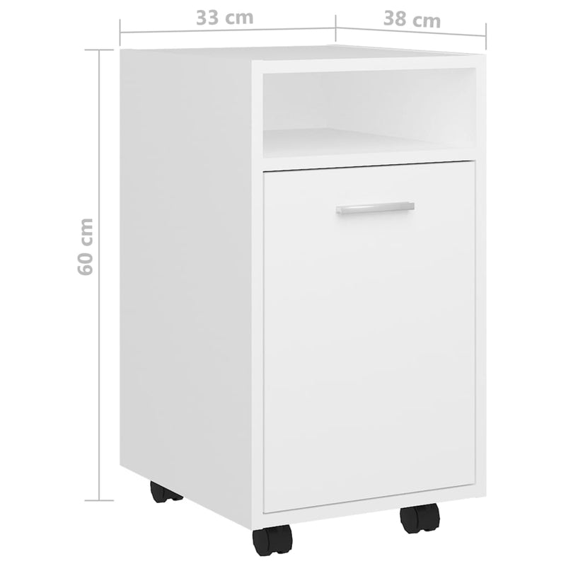 vidaXL fehér szerelt fa kerekes kisszekrény 33 x 38 x 60 cm