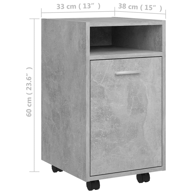 vidaXL betonszürke forgácslap kerekes kisszekrény 33 x 38 x 60 cm