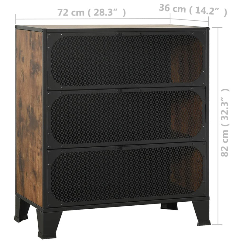 vidaXL rusztikus barna fém és MDF tárolószekrény 72 x 36 x 82 cm