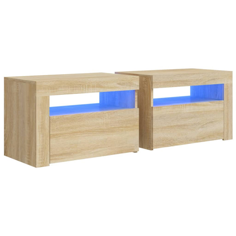 vidaXL 2 db füstös tölgy színű éjjeliszekrény LED-del 60 x 35 x 40 cm