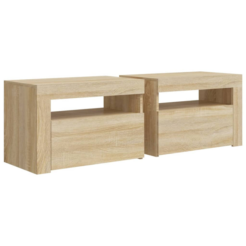 vidaXL 2 db füstös tölgy színű éjjeliszekrény LED-del 60 x 35 x 40 cm