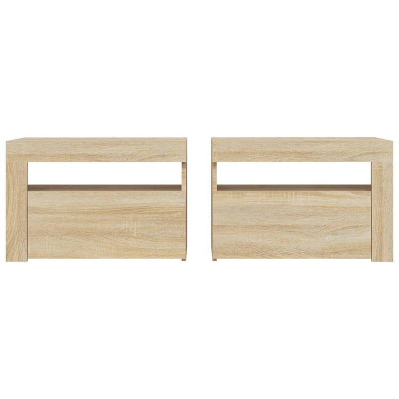 vidaXL 2 db füstös tölgy színű éjjeliszekrény LED-del 60 x 35 x 40 cm