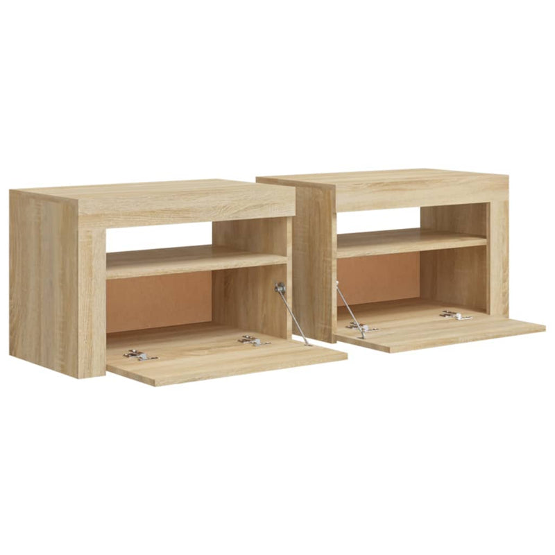 vidaXL 2 db füstös tölgy színű éjjeliszekrény LED-del 60 x 35 x 40 cm