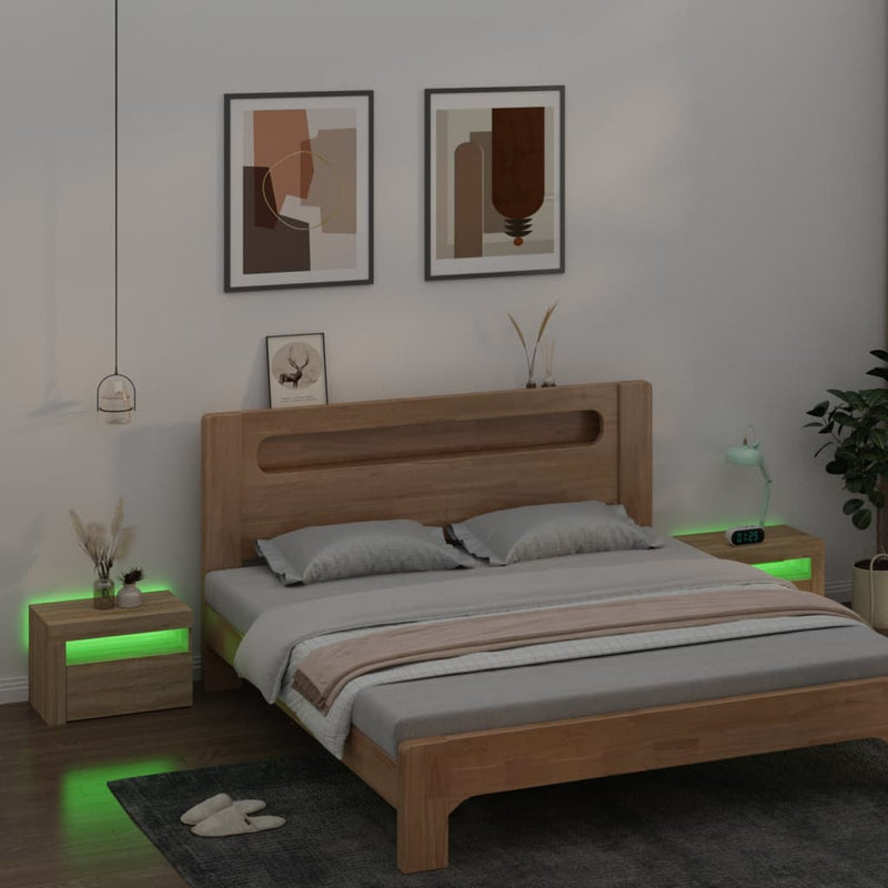 vidaXL 2 db füstös tölgy színű éjjeliszekrény LED-del 60 x 35 x 40 cm