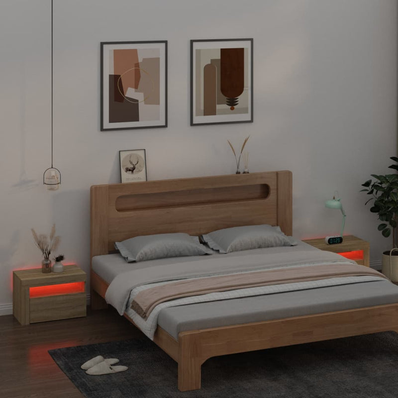 vidaXL 2 db füstös tölgy színű éjjeliszekrény LED-del 60 x 35 x 40 cm