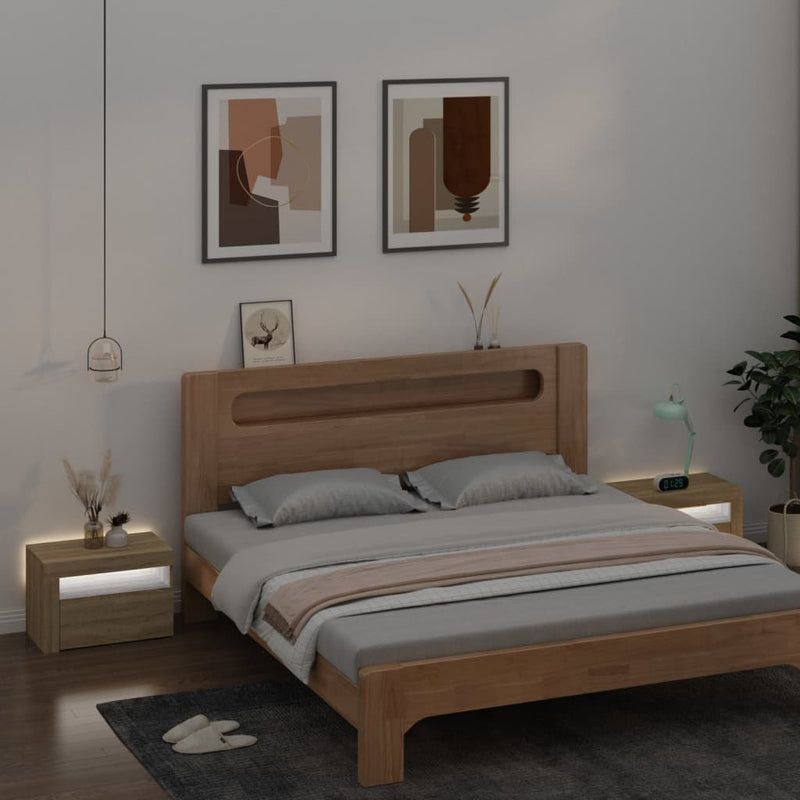 vidaXL 2 db füstös tölgy színű éjjeliszekrény LED-del 60 x 35 x 40 cm