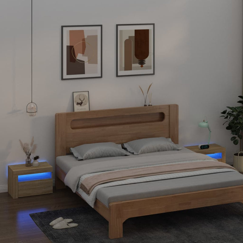 vidaXL 2 db füstös tölgy színű éjjeliszekrény LED-del 60 x 35 x 40 cm