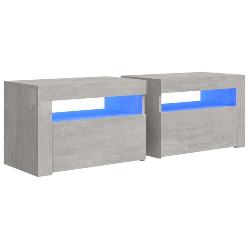 vidaXL 2 db betonszürke éjjeliszekrény LED-del 60 x 35 x 40 cm