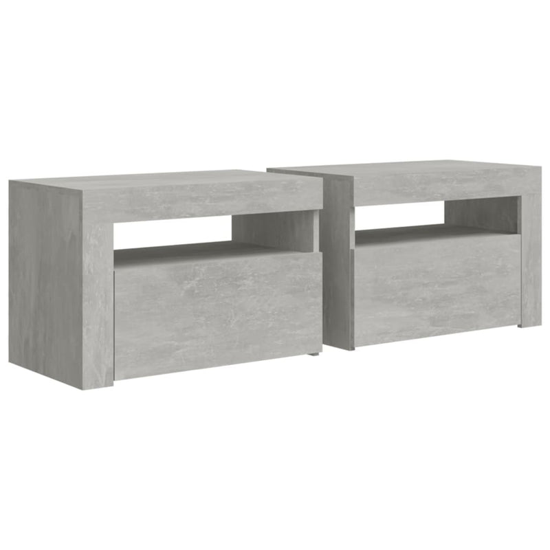 vidaXL 2 db betonszürke éjjeliszekrény LED-del 60 x 35 x 40 cm