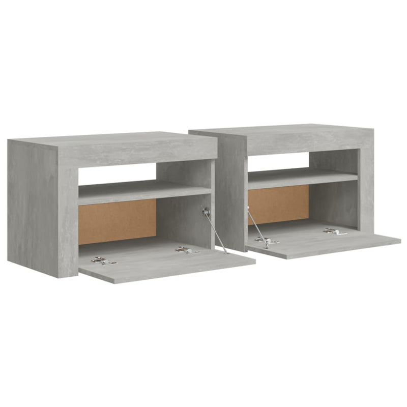 vidaXL 2 db betonszürke éjjeliszekrény LED-del 60 x 35 x 40 cm
