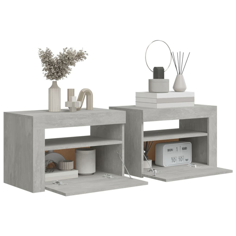 vidaXL 2 db betonszürke éjjeliszekrény LED-del 60 x 35 x 40 cm