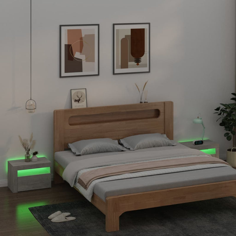 vidaXL 2 db betonszürke éjjeliszekrény LED-del 60 x 35 x 40 cm