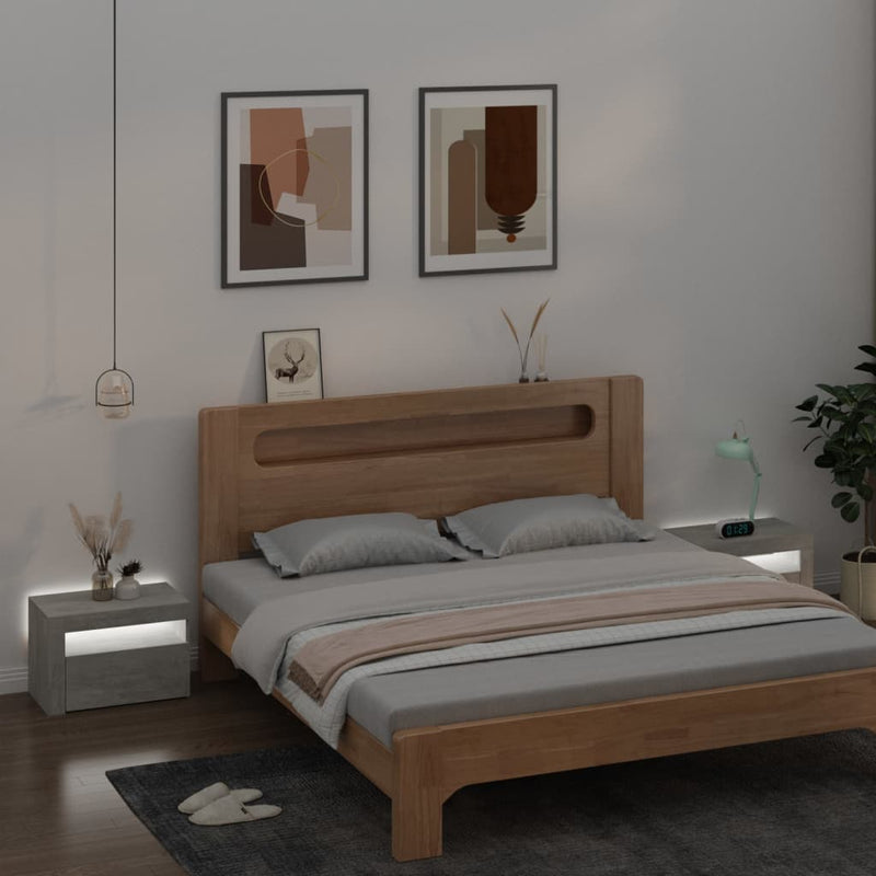 vidaXL 2 db betonszürke éjjeliszekrény LED-del 60 x 35 x 40 cm