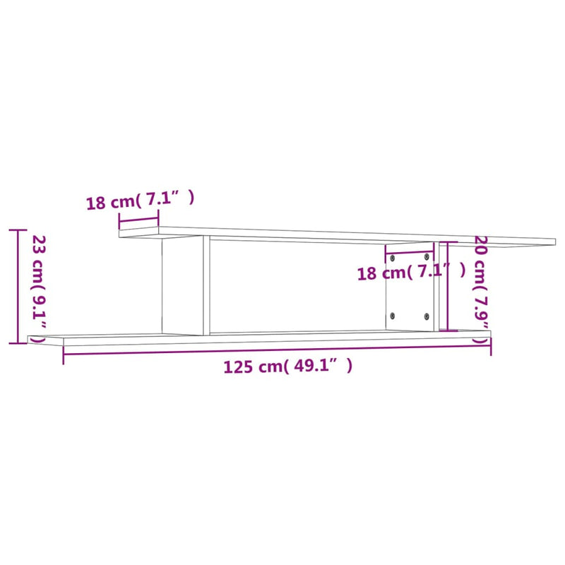 vidaXL betonszürke szerelt fa falra szerelhető TV-polc 125x18x23 cm