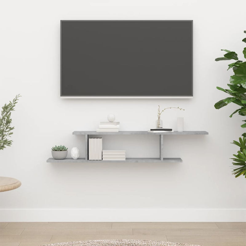 vidaXL betonszürke szerelt fa falra szerelhető TV-polc 125x18x23 cm