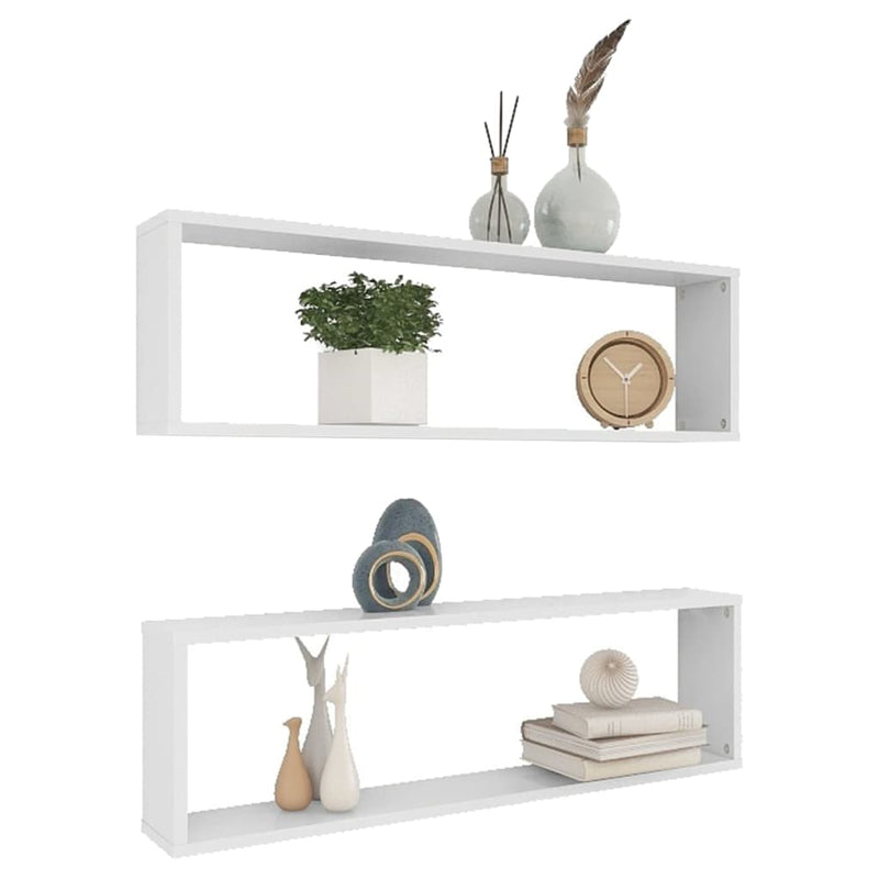vidaXL 2 db fehér szerelt fa fali polc 100 x 15 x 30 cm