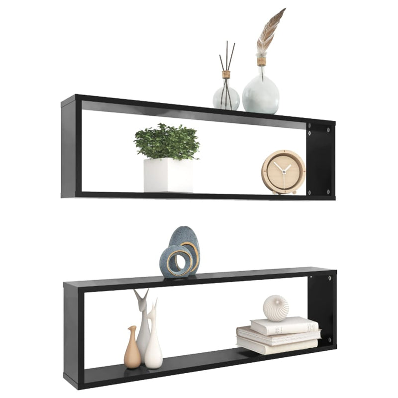 vidaXL 2 db fekete szerelt fa fali polc 100 x 15 x 30 cm