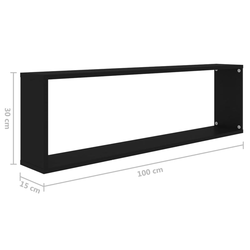vidaXL 2 db fekete szerelt fa fali polc 100 x 15 x 30 cm